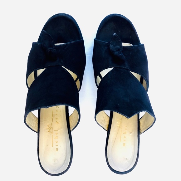 Michel Perry black suede wedge sandals - Picture 3 of 5